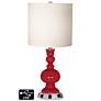White Drum Apothecary Lamp - 2 Outlets and 2 USBs in Ribbon Red