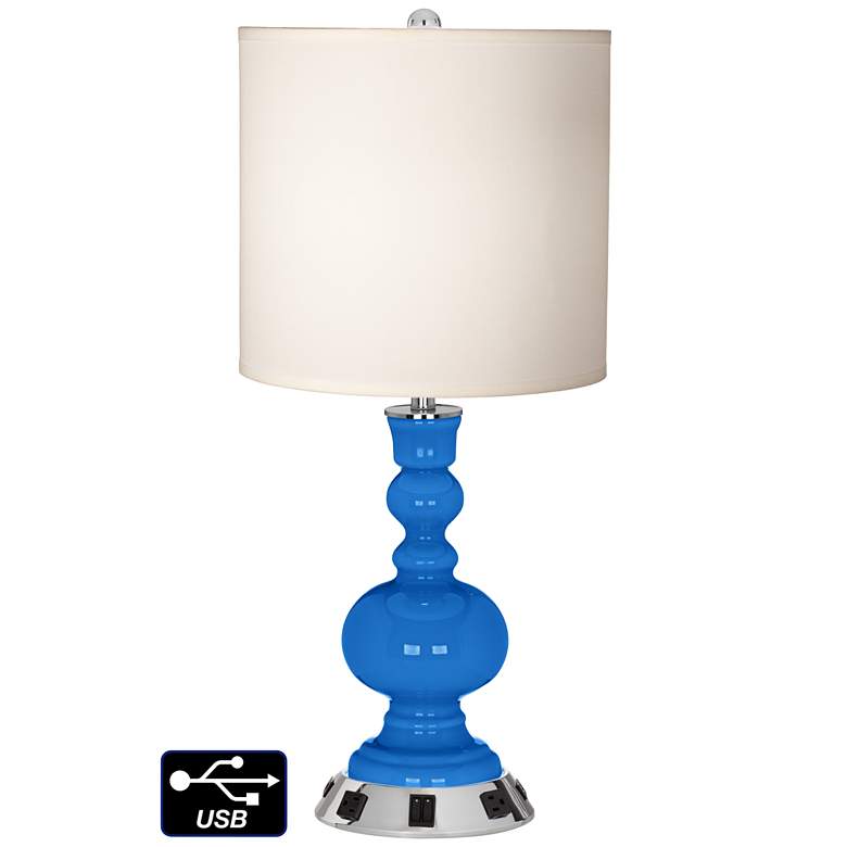 Image 1 White Drum Apothecary Lamp - 2 Outlets and 2 USBs in Royal Blue
