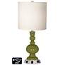 White Drum Apothecary Lamp - 2 Outlets and 2 USBs in Rural Green