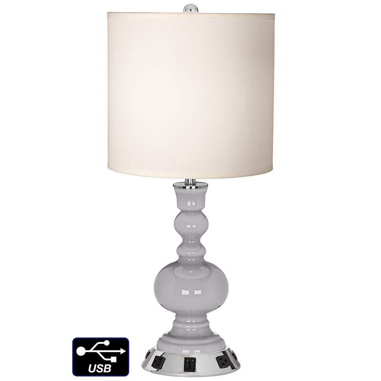 Image 1 White Drum Apothecary Lamp - 2 Outlets and 2 USBs in Swanky Gray