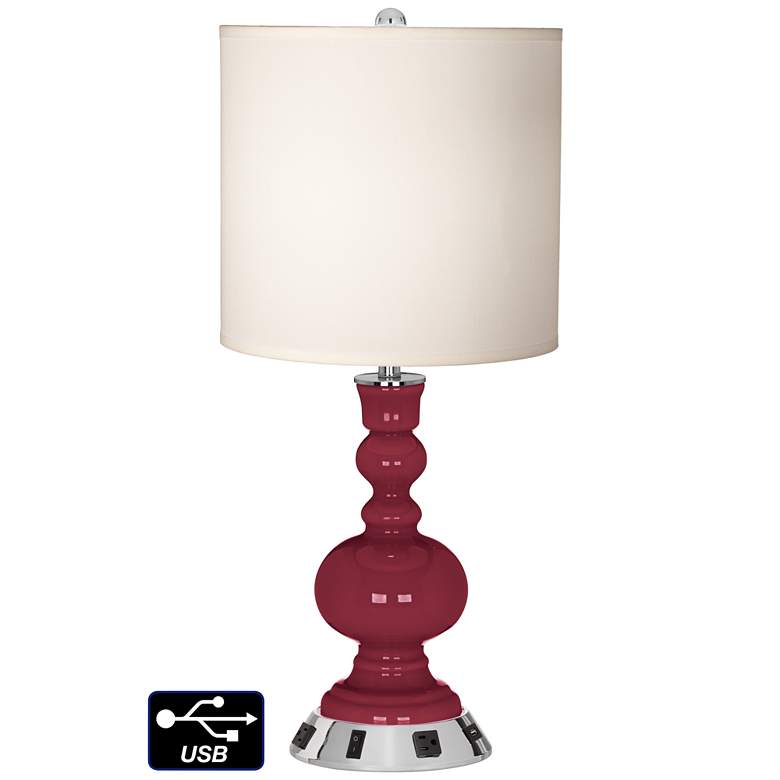 Image 1 White Drum Apothecary Lamp - 2 Outlets and USB in Antique Red