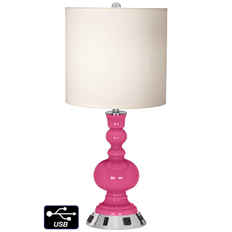 Image 1 White Drum Apothecary Lamp - 2 Outlets and USB in Blossom Pink