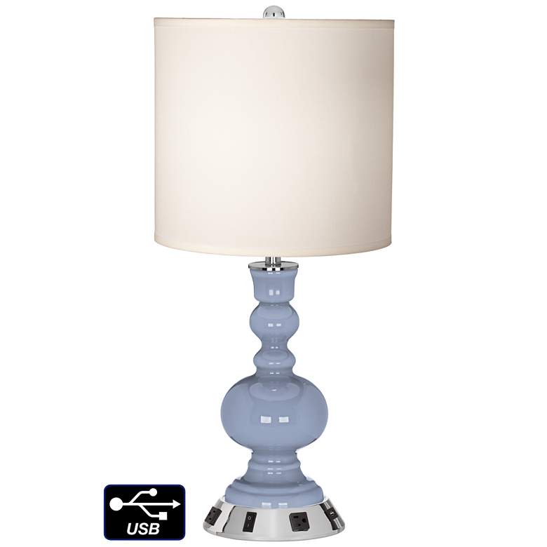 Image 1 White Drum Apothecary Lamp - 2 Outlets and USB in Blue Sky