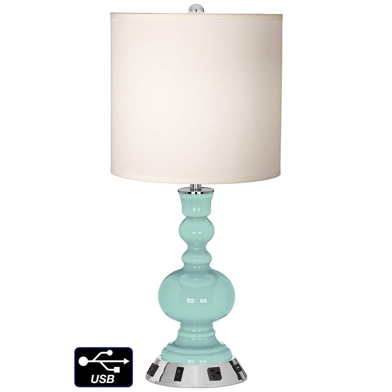Image 1 White Drum Apothecary Lamp - 2 Outlets and USB in Cay