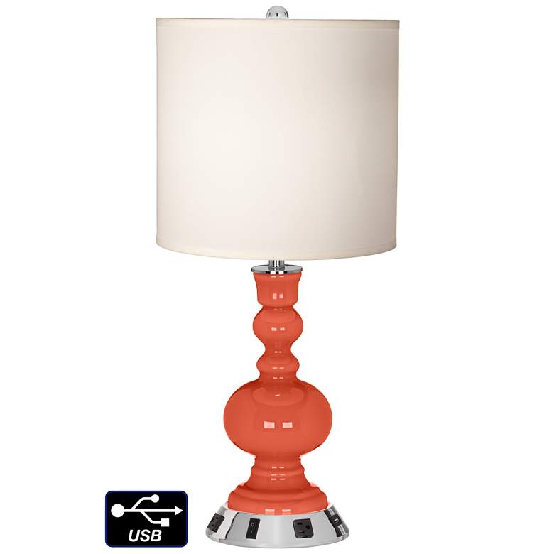 Image 1 White Drum Apothecary Lamp - 2 Outlets and USB in Daring Orange