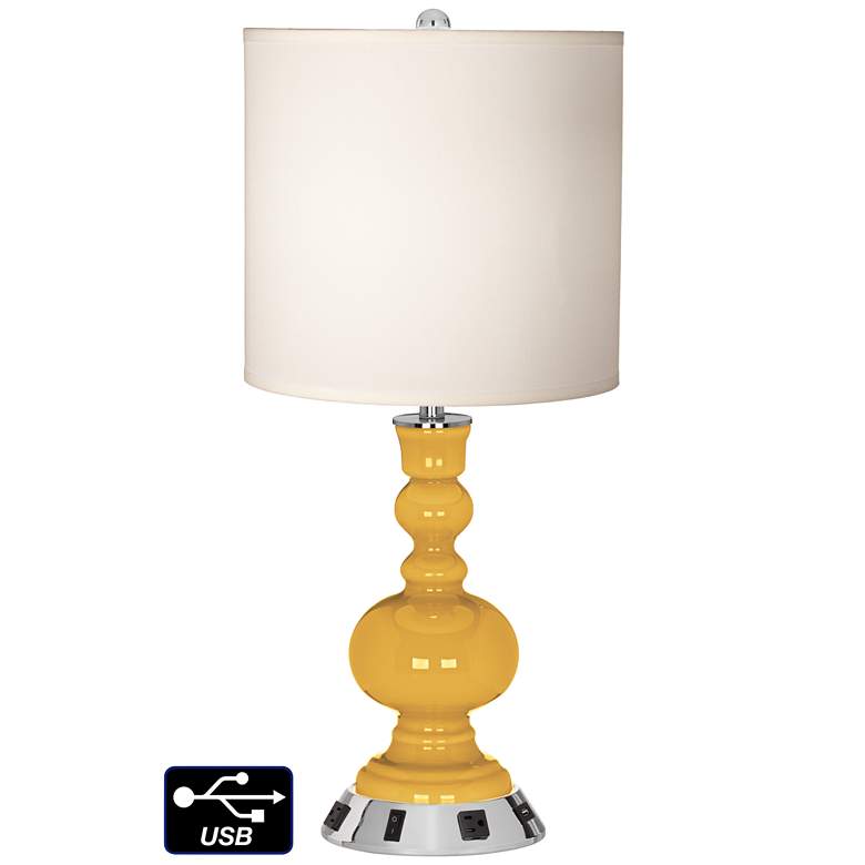 Image 1 White Drum Apothecary Lamp - 2 Outlets and USB in Goldenrod