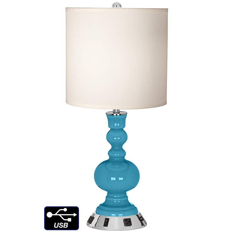 Image 1 White Drum Apothecary Lamp - 2 Outlets and USB in Jamaica Bay
