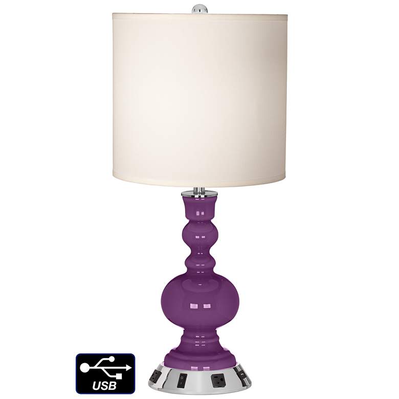 Image 1 White Drum Apothecary Lamp - 2 Outlets and USB in Kimono Violet