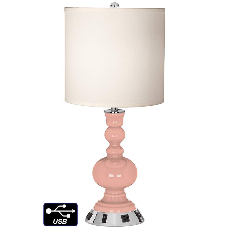 Image 1 White Drum Apothecary Lamp - 2 Outlets and USB in Mellow Coral