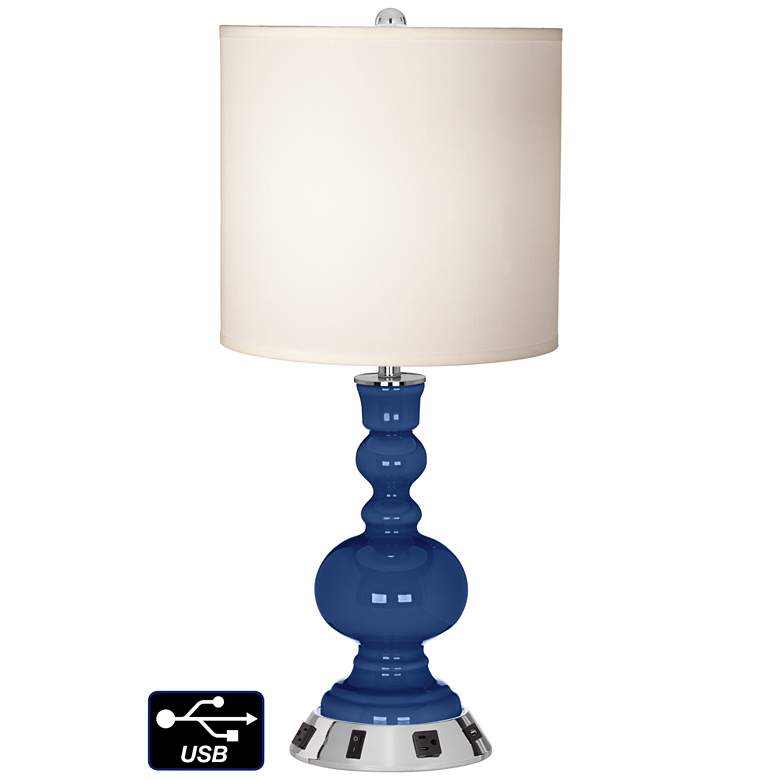 Image 1 White Drum Apothecary Lamp - 2 Outlets and USB in Monaco Blue