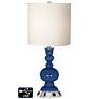 White Drum Apothecary Lamp - 2 Outlets and USB in Monaco Blue
