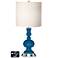 White Drum Apothecary Lamp - 2 Outlets and USB in Mykonos Blue