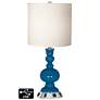 White Drum Apothecary Lamp - 2 Outlets and USB in Mykonos Blue