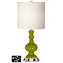 White Drum Apothecary Lamp - 2 Outlets and USB in Olive Green