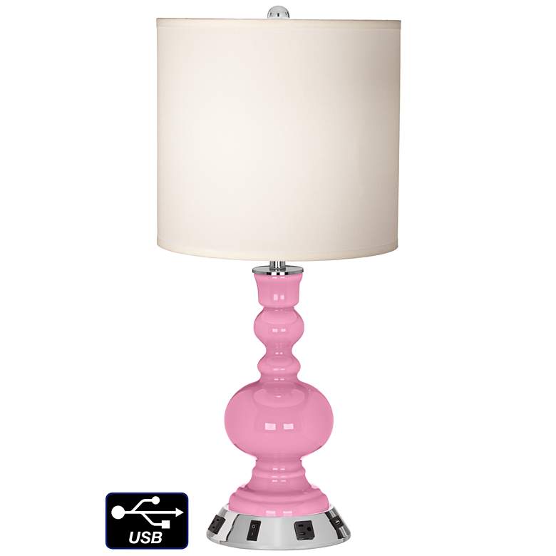 Image 1 White Drum Apothecary Lamp - 2 Outlets and USB in Pale Pink