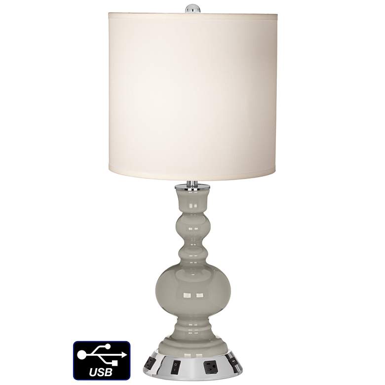 Image 1 White Drum Apothecary Lamp - 2 Outlets and USB in Requisite Gray