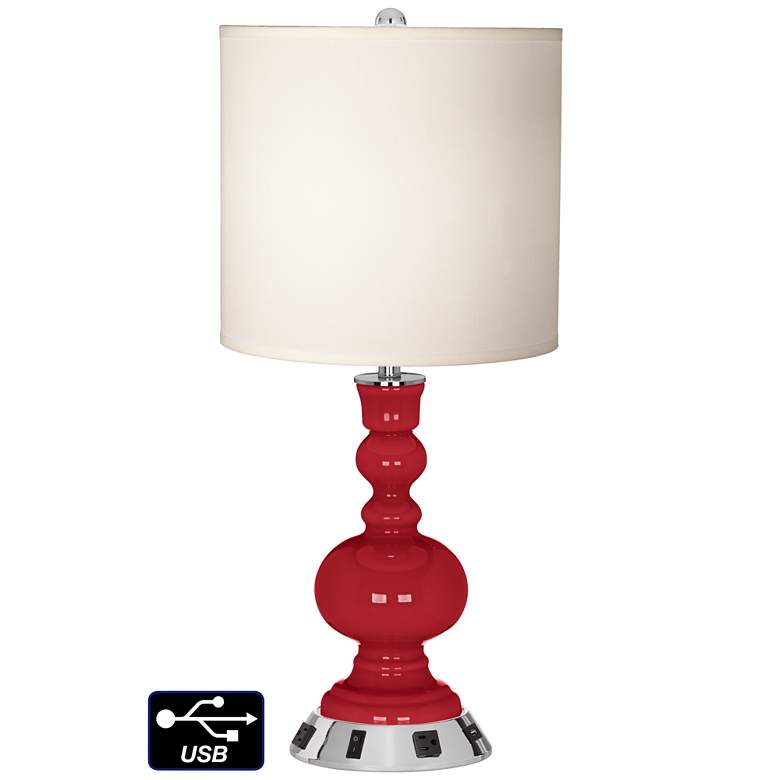 Image 1 White Drum Apothecary Lamp - 2 Outlets and USB in Ribbon Red