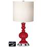 White Drum Apothecary Lamp - 2 Outlets and USB in Ribbon Red
