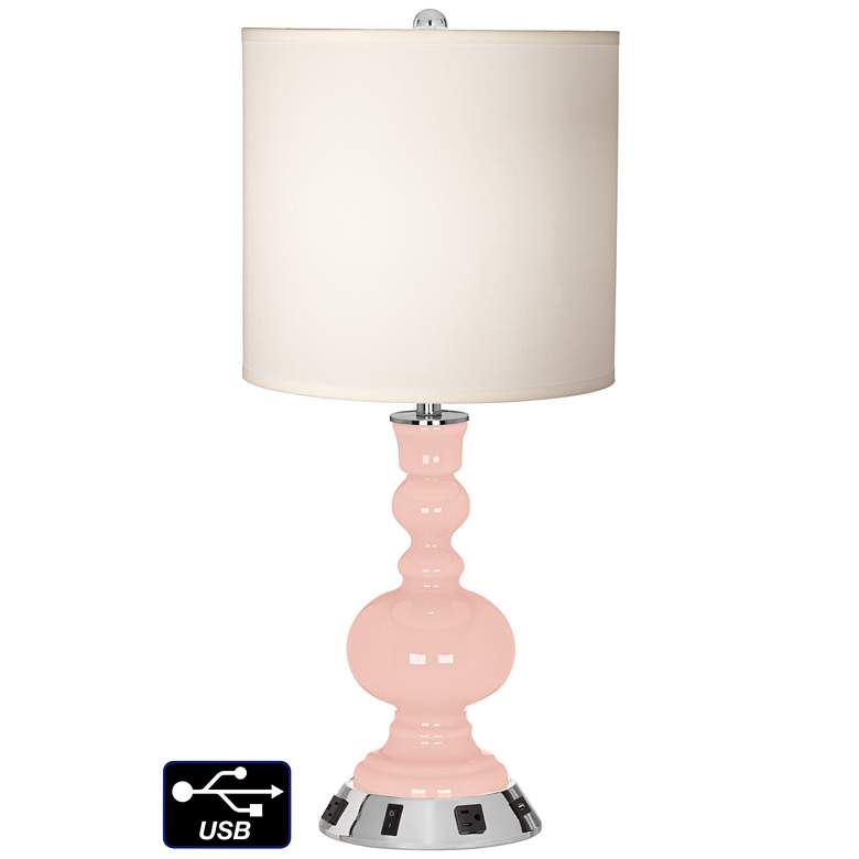 Image 1 White Drum Apothecary Lamp - 2 Outlets and USB in Rose Pink
