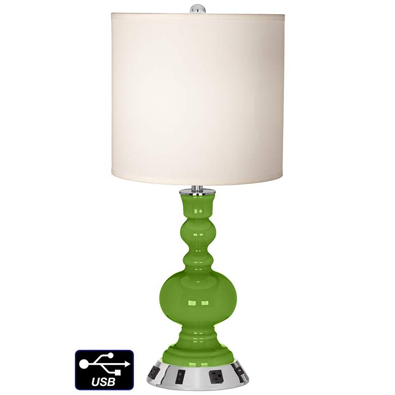 Image 1 White Drum Apothecary Lamp - 2 Outlets and USB in Rosemary Green