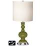 White Drum Apothecary Lamp - 2 Outlets and USB in Rural Green