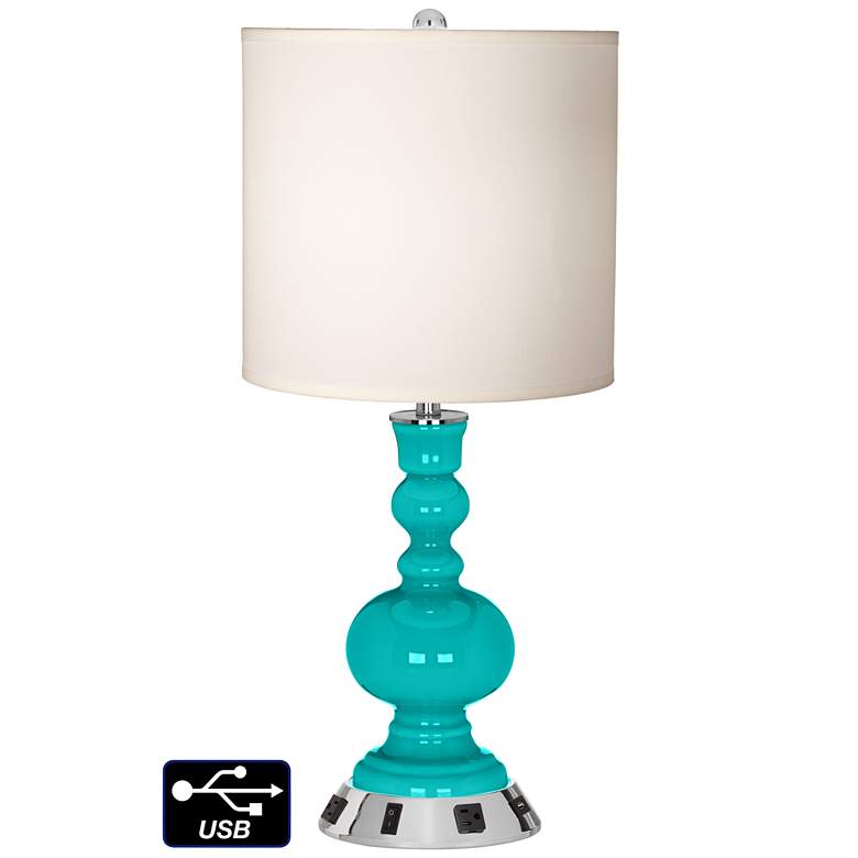 Image 1 White Drum Apothecary Lamp - 2 Outlets and USB in Turquoise