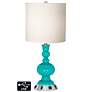 White Drum Apothecary Lamp - 2 Outlets and USB in Turquoise