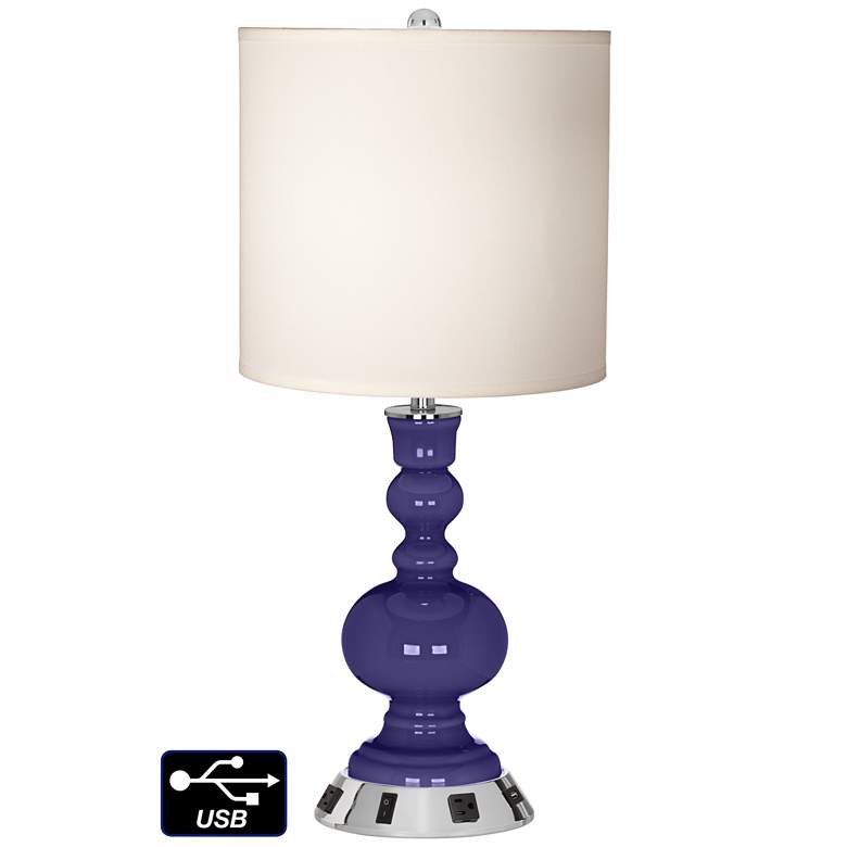 Image 1 White Drum Apothecary Lamp - 2 Outlets and USB in Valiant Violet