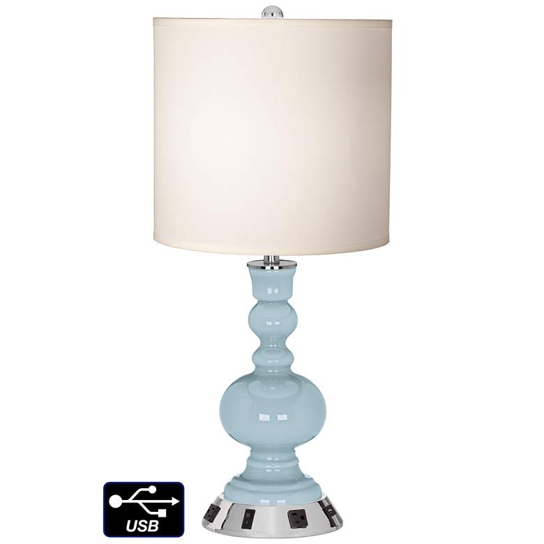 Image 1 White Drum Apothecary Lamp - 2 Outlets and USB in Vast Sky