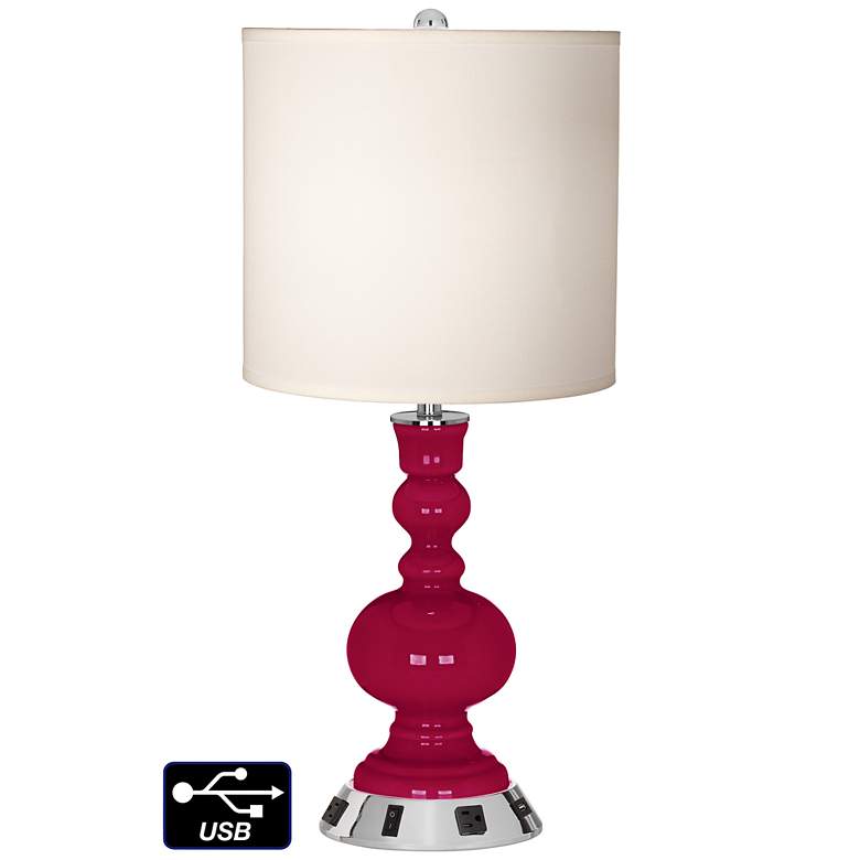 Image 1 White Drum Apothecary Lamp - Outlets and USB in French Burgundy