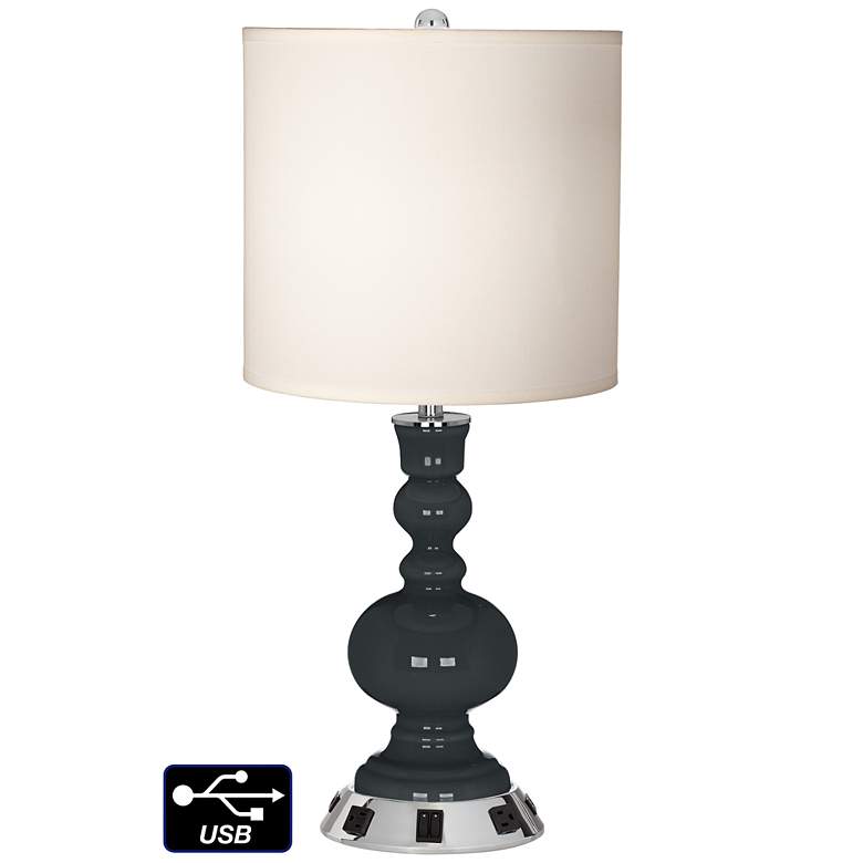 Image 1 White Drum Apothecary Lamp - Outlets and USBs in Black of Night