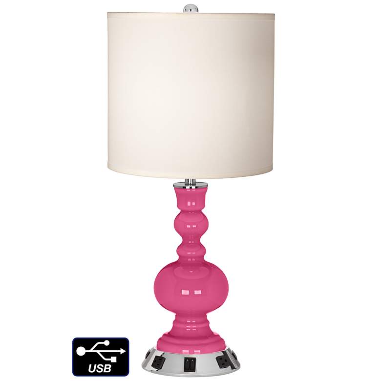 Image 1 White Drum Apothecary Lamp - Outlets and USBs in Blossom Pink