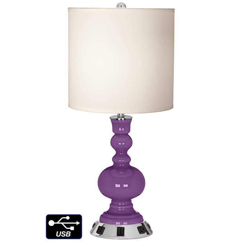 Image 1 White Drum Apothecary Lamp Outlets and USBs in Passionate Purple