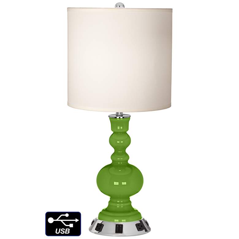 Image 1 White Drum Apothecary Lamp - Outlets and USBs in Rosemary Green