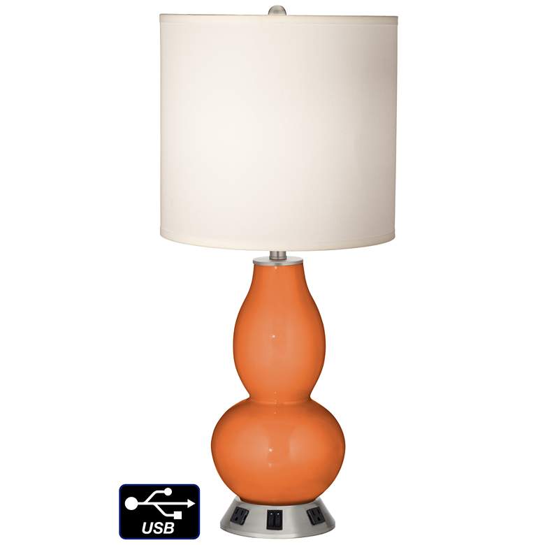 Image 1 White Drum Gourd Lamp - 2 Outlets and 2 USBs in Celosia Orange