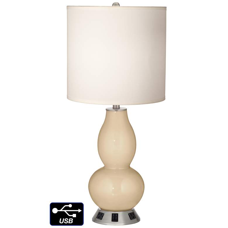 Image 1 White Drum Gourd Lamp - 2 Outlets and 2 USBs in Colonial Tan