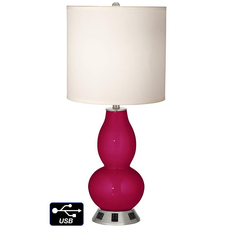 Image 1 White Drum Gourd Lamp - 2 Outlets and 2 USBs in French Burgundy