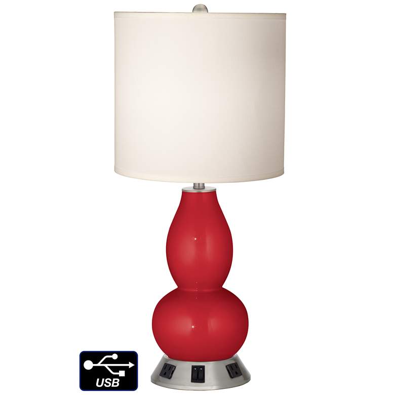 Image 1 White Drum Gourd Lamp - 2 Outlets and 2 USBs in Sangria Metallic