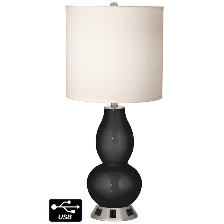 Image 1 White Drum Gourd Lamp - 2 Outlets and 2 USBs in Tricorn Black