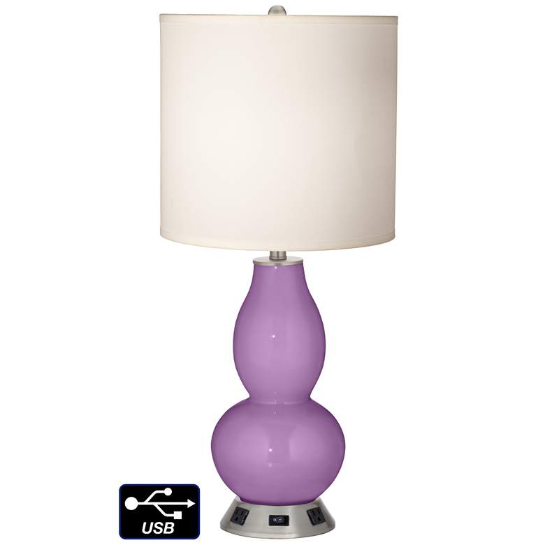 Image 1 White Drum Gourd Lamp - 2 Outlets and USB in African Violet