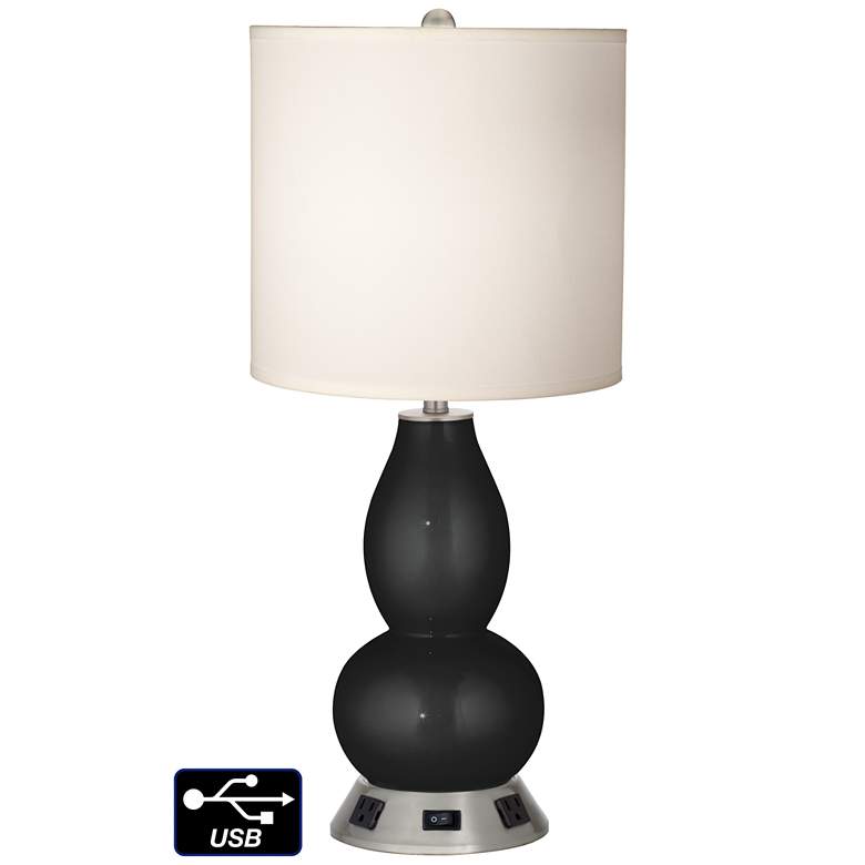 Image 1 White Drum Gourd Lamp - 2 Outlets and USB in Caviar Metallic