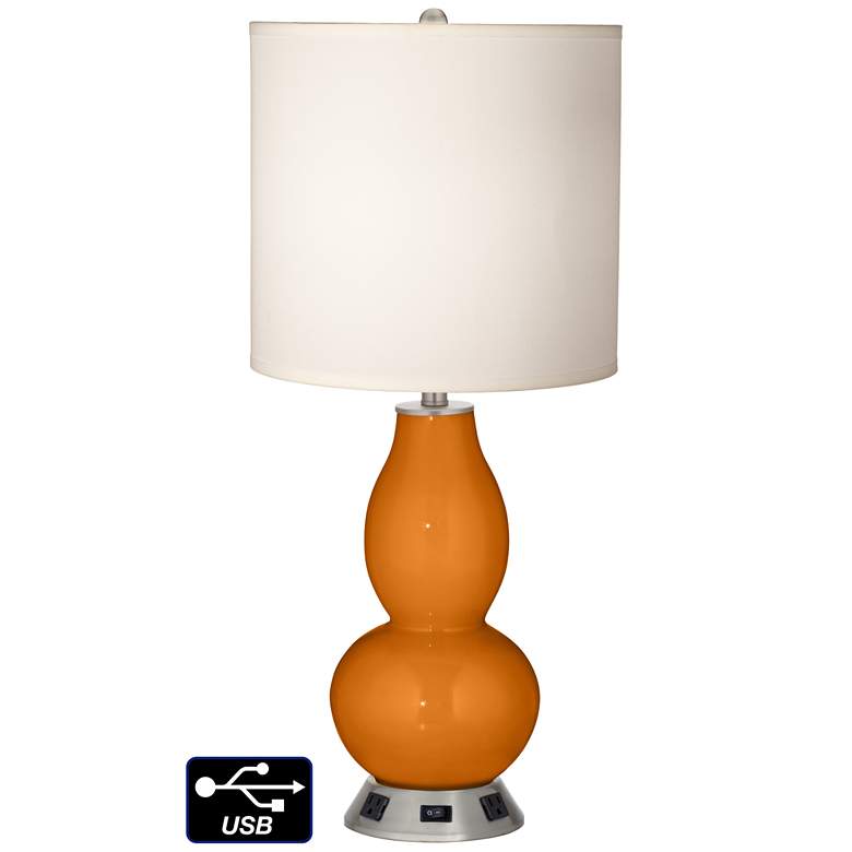 Image 1 White Drum Gourd Lamp - 2 Outlets and USB in Cinnamon Spice