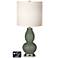 White Drum Gourd Lamp - 2 Outlets and USB in Deep Lichen Green