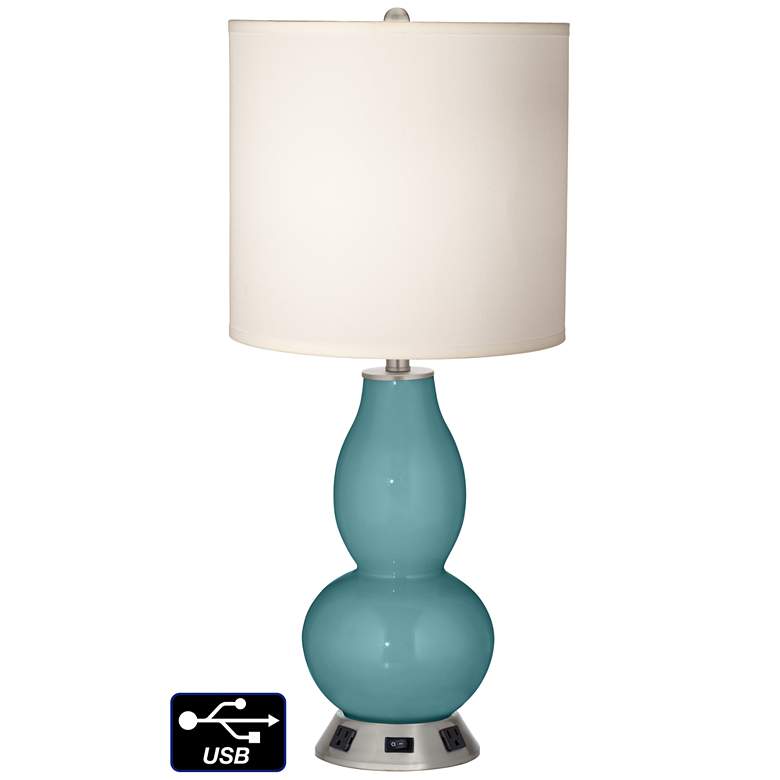 Image 1 White Drum Gourd Lamp - 2 Outlets and USB in Reflecting Pool