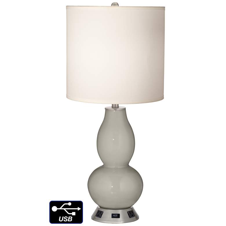 Image 1 White Drum Gourd Lamp - 2 Outlets and USB in Requisite Gray
