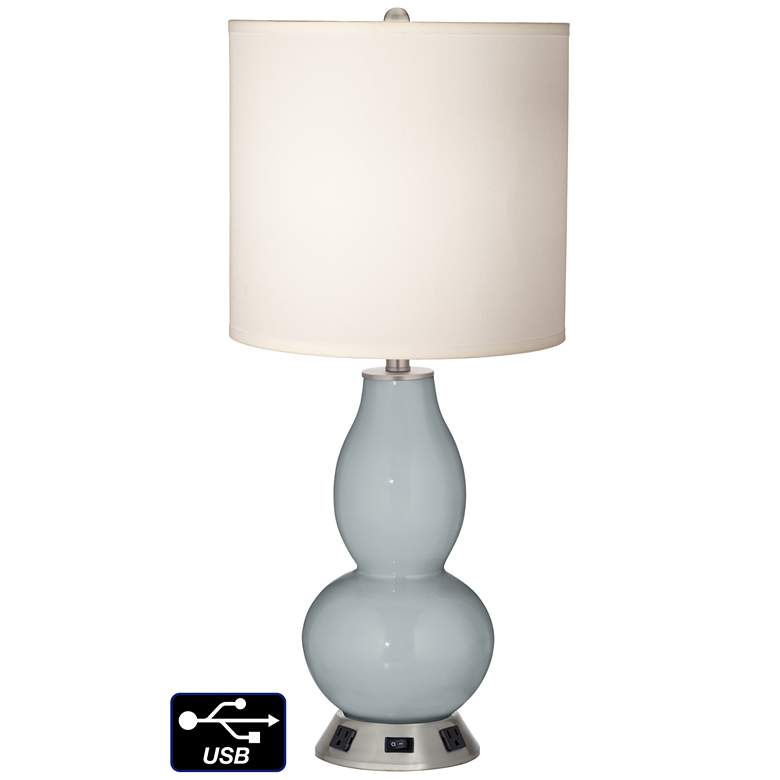 Image 1 White Drum Gourd Lamp - 2 Outlets and USB in Uncertain Gray