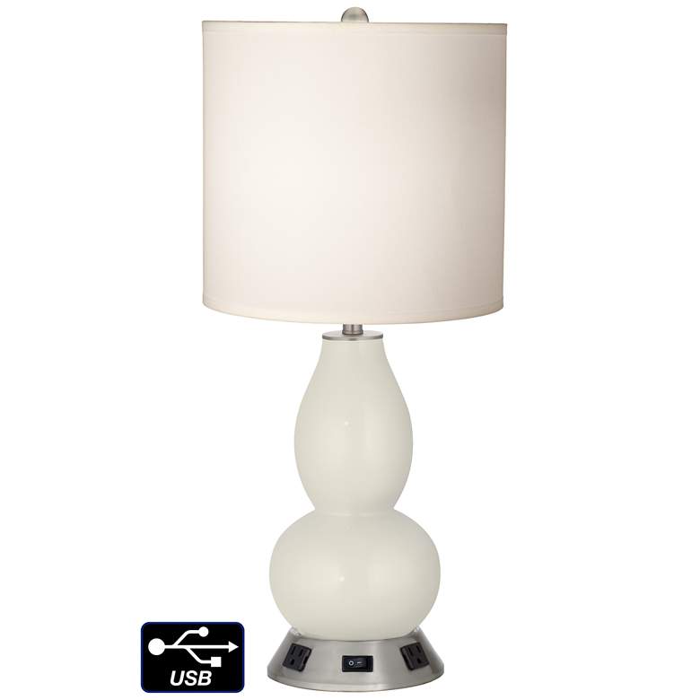 Image 1 White Drum Gourd Lamp - 2 Outlets and USB in Vanilla Metallic
