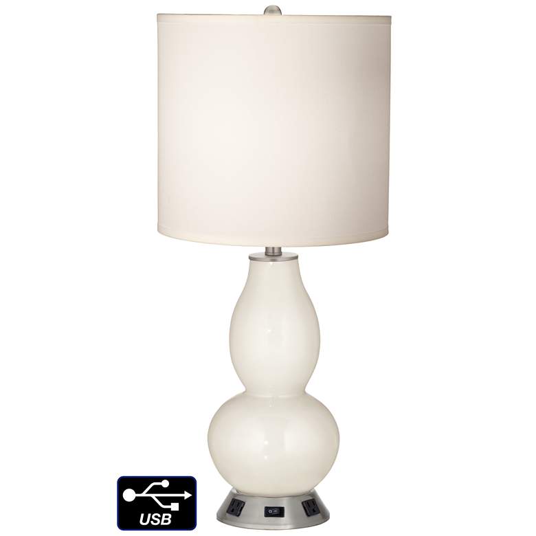 Image 1 White Drum Gourd Lamp - 2 Outlets and USB in West Highland White