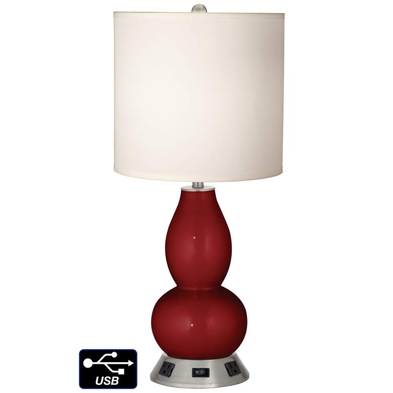 Image 1 White Drum Gourd Lamp - Outlets and USB in Cabernet Red Metallic