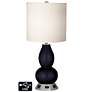 White Drum Gourd Lamp Outlets and USB in Midnight Blue Metallic